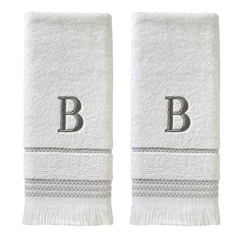 SKL Home Casual Monogram Hand Towel Set, B, 16x26, White 2 C...