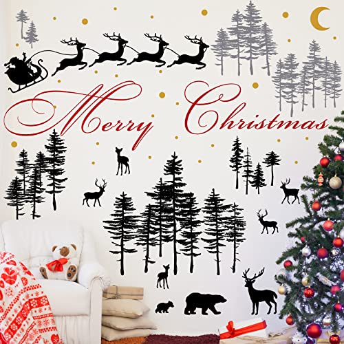 Vinilos decorativos de pared de Navidad 3 hojas bosque infantil miniatura 6