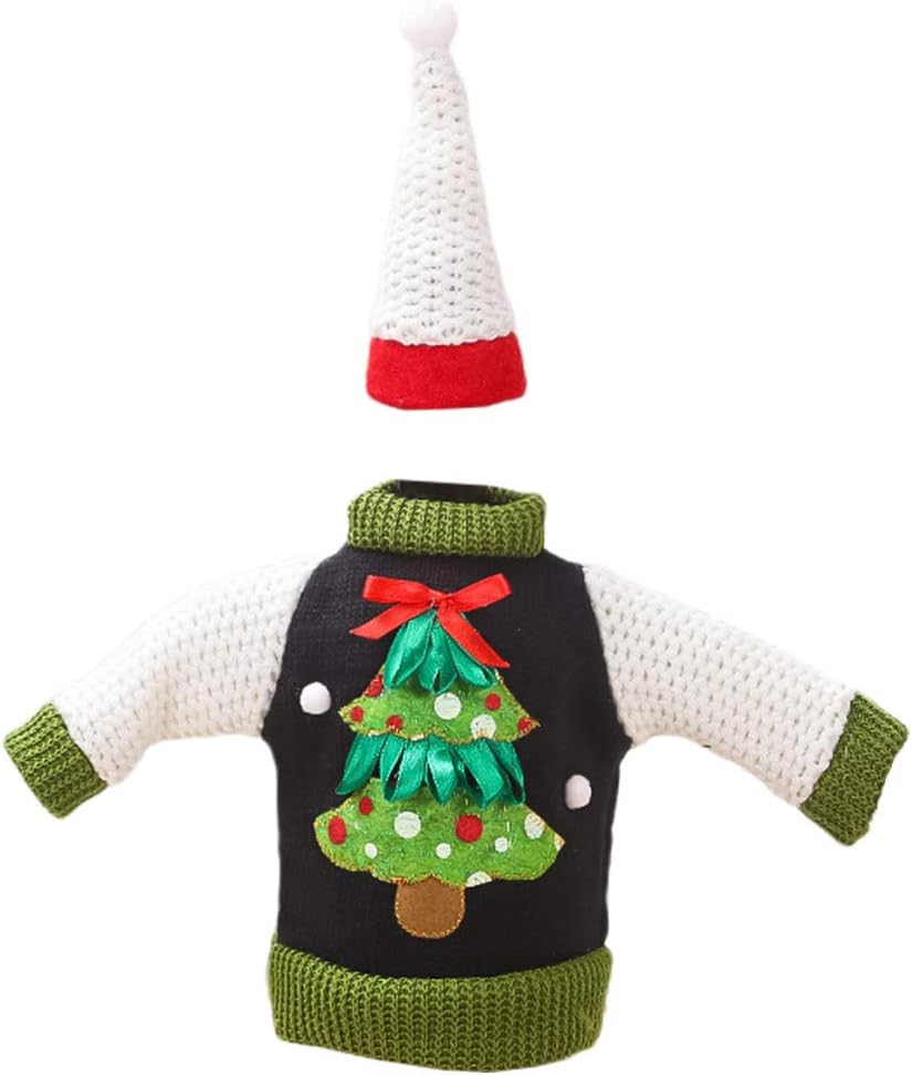 Amosfun Sweater Christmas Wine Bottle Covers Holiday Wine Bottle Sweater Cover with Hat for Christmas Party Decorations Random Styles