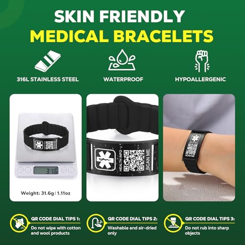 Medical Bracelets for Men Women with QR Code Medical Alert ID Bracelets for Sport Travel - Silicone Waterproof Wristband Fits Wrists Up to 8 inches - More Space Custom Emergency Medic ID Alert Information2