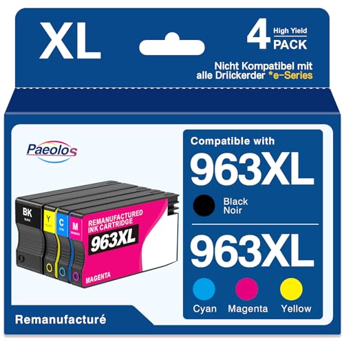 963XL Multipack Remanufacturado Compatible para 963 HP 963XL Cartuchos de Impresora para HP Officejet Pro 9010 Cartuchos para HP Officejet Pro 9012 9014 9020 9015 9016 9018 9019 9022 4 Pack