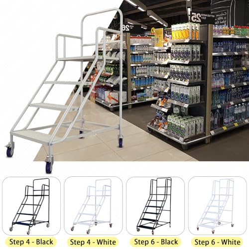 Scala mobile a 4 gradini con ruote, antiscivolo, industriale, per magazzini, garage, biblioteca