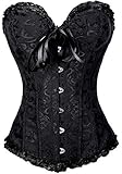 Zanuce Women's Sexy Satin Boned Lace Up Overbust Plus Size Corset Bustier,Black,X-large
