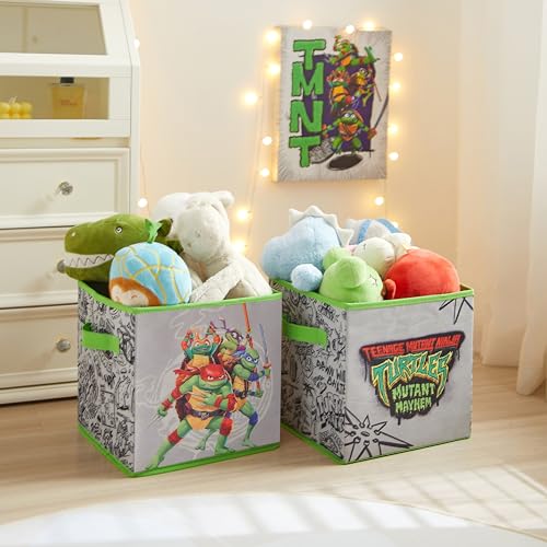 Image of Teenage Mutant Ninja Turtles: Mutant Mayhem Storage Cubes - Set of 2 Collapsible Fabric Bins, 10x10 Inch - Kids Toy Organizer Baskets for Bedroom, Playroom, Closet - TMNT Room Decor