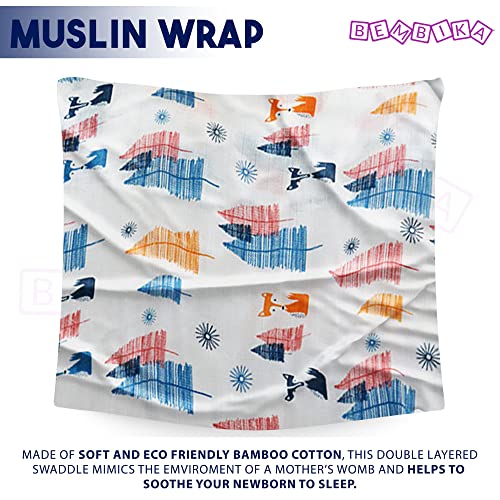 Image of BEMBIKA Bamboo Muslin Swaddle Wrap Baby 120X110 Cm Stroller Blanket Receiving Blanket for Newborn (Pine Tree Pattern)