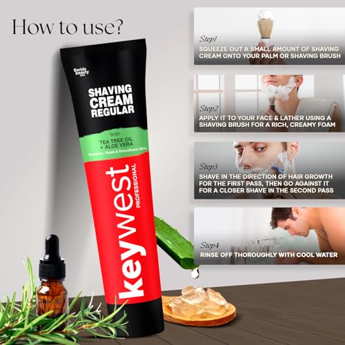 Image of Keywest Regular Shaving Cream 125gm for Men All Skin Types | Enriched with Tea Tree Oil & Aloe Vera | Protects, Heals & Smoothens Skin | Prevents Razor Burns