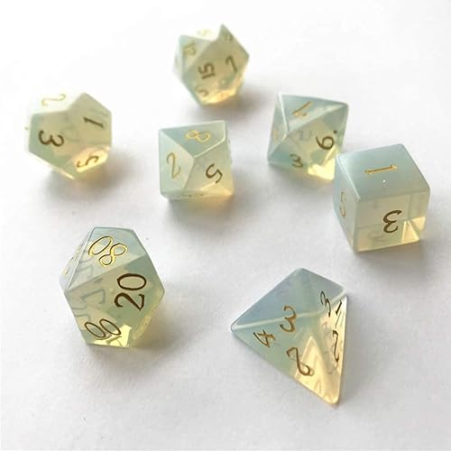 Miniatura 5 de Amatolo Juego de dados de piedras preciosas naturales hechos a mano, colección de dados de jade para mazmorras y dragones (ópalo de vidrio)