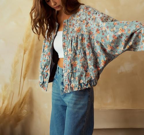 Denim and Flower Bomber Jacket product image