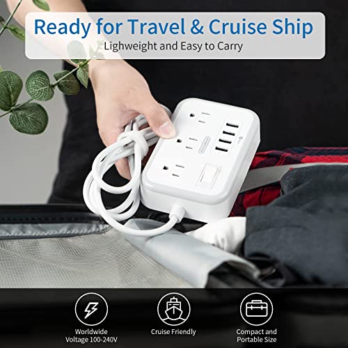Travel Power Strip with USB Ports Bundle, NTONPOWER Desktop USB Power Strip, 5ft Portable Extension Cord with USB Ports, Nightstand Desktop Charging Station for Home Office Dorm Room Cruise, White - image 4