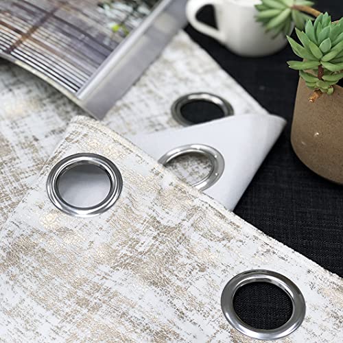 always4u 100% Blackout Curtains Eyelet Soft Velvet Curtains Printed Thermal Insulated Gold Foil Drapes Shining Luxury Window Treatment 1 Pair White 66 * 72 - Image 8