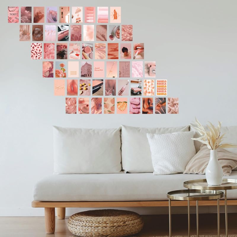 Image of POSTERONN Pink Aesthetic Wall Collage Kit Set of 54 Premium 4x6 Inch Posters Cute Pink Room Decor for Bedroom Living Room Office Thick Cardstock Wall Art Prints with Glue Dots Included
