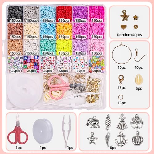 Image of SANNIDHI 3200 Clay Beads Bracelet Making Kit, Alphabet Polymer Set | Personalise Bracelets and Crafts, Alphabet, Heart and Smile Face Shapes, Flat Polymer Material, Hands on DIY Activity