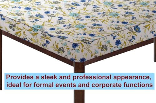 Image of The Furnishing Tree Elastic Cotton Rectangular Dining Table Cover 30x48 in Inches Floral Blue Leaf on offwhite Base