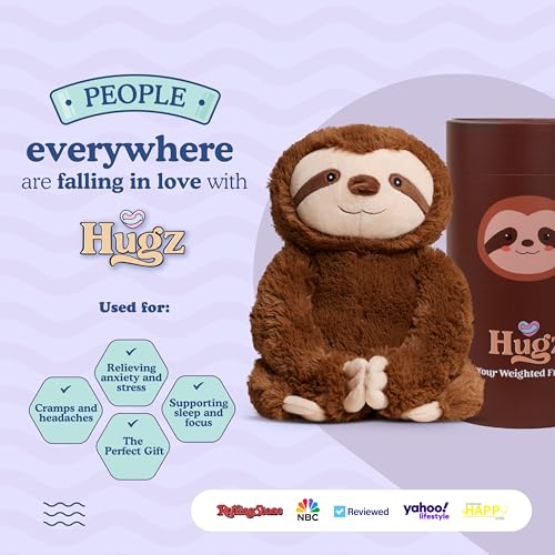 Image of Hugz Official Sid The Sloth - Premium Weighted Stuffed Animal Plushie 3.8 lb for Adults & Kids - Microwavable - Heatable & Coolable - Super Soft Fur - Gift Ready Tube Packaging