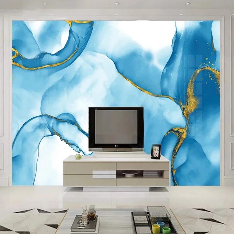 Papier peint 3D abstrait bleu panoramique intissé luxe pour mur de chambre