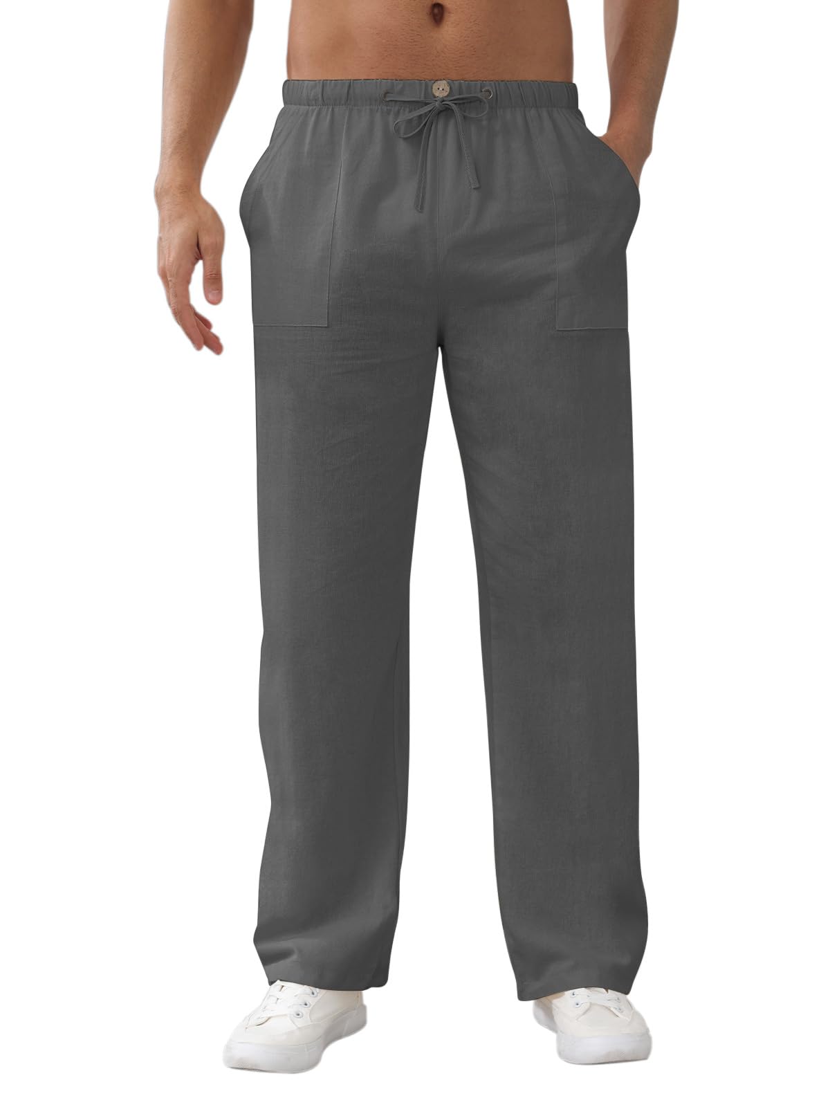 Pantalon Lino Hombre Pantalones Holgados de Ocio Pantalones Ligeros de Verano para Hombre con Bolsillos, Cintura Elástica y Cordón