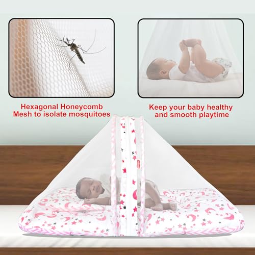 Image of VParents Galaxy Pink Cotton Bedding Set & Mosquito Net