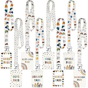 8 Sets Hall Lanyards Passes Classrooms Passes Set Unbreakable Classroom Passes for Bathroom Restroom Library Oh Happy Day School Hall Lanyards Passes for Office Nurse Boy Girl Teacher (Palm Style)