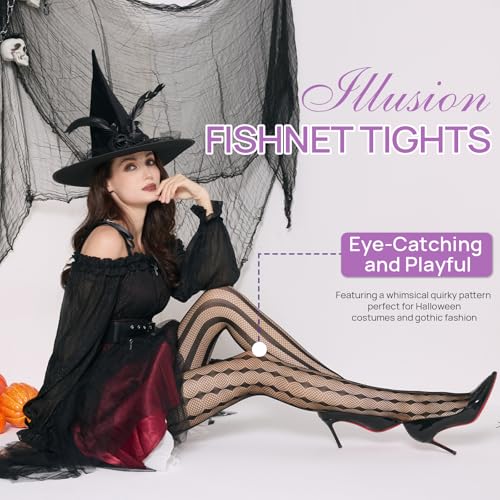 MANZI Halloween Checkered Striped Clown Tights for Women Gothic Patterned Fishnet Stockings2