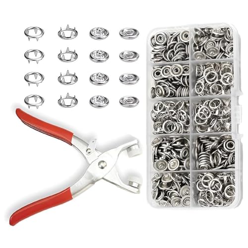 Image of Press Stud Button Kit with Pliers, 100 Sets Metal Snap Fasteners in Storage Box for Clothing Repair, Leather Work, Bags and DIY Crafts (Silver Pack of 1)