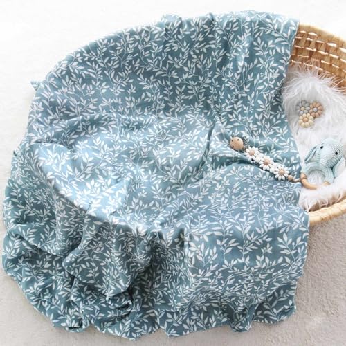 Image of LifeTree Baby Swaddle Blankets, Boys Girls Muslin Swaddling Wrap Receiving Blanket for Newborn, 70% Viscose from Bamboo and 30% Cotton, Large 47 inch x 47 inch, Blue Floral and Leaf