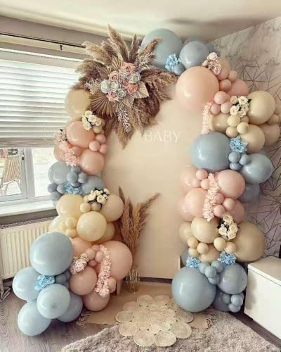 Image of Gender Reveal Balloon Arch Garland Kit 144pcs, Dusty Pink and Blue Sand White Balloons Arch Kit for Gender Reveal Boho Neutral Theme Baby Shower Birthday Bachelorette Decoration