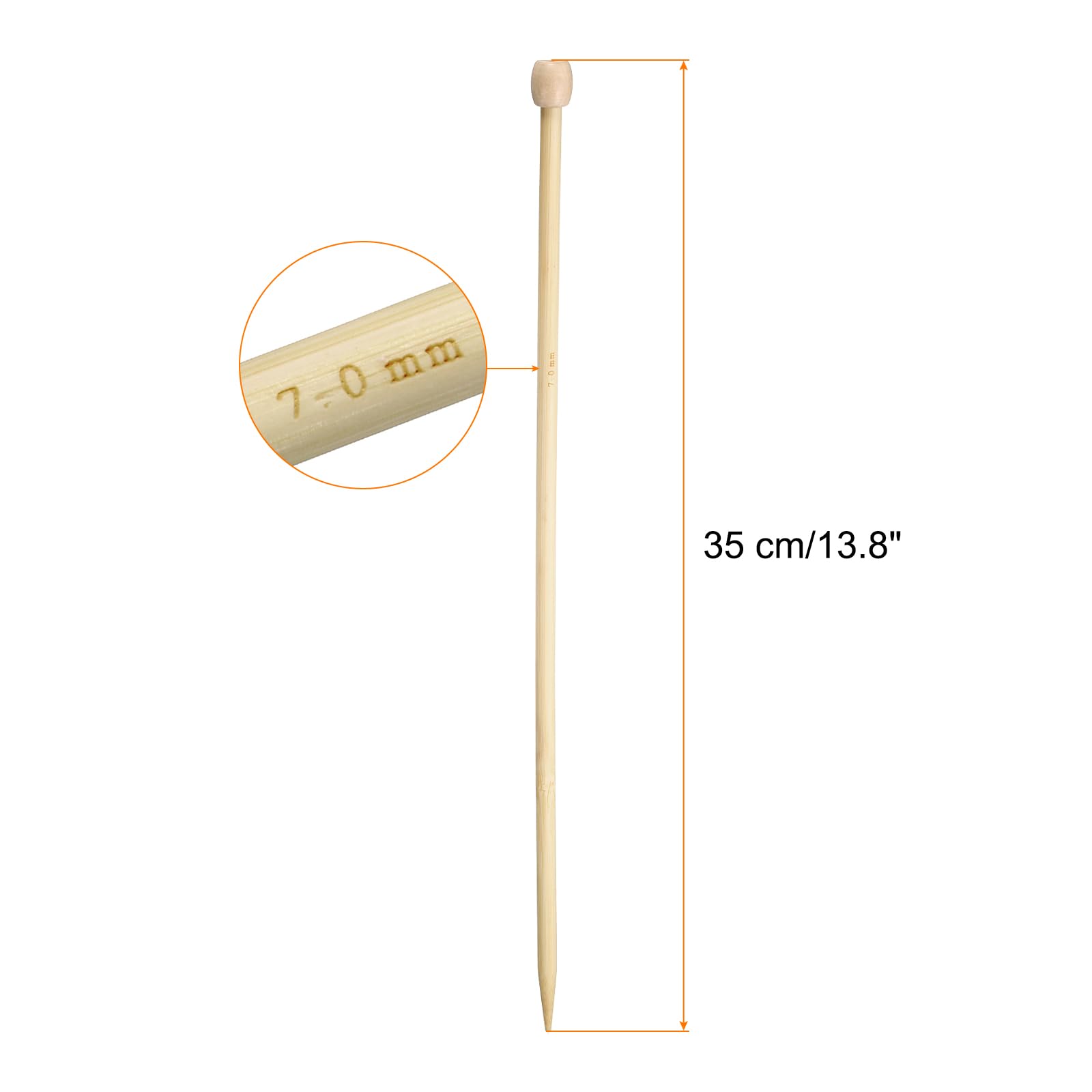 HARFINGTON Aguja de tejer de bambú de 7 mm, recta, de una sola punta, 34 cm de largo, para principiantes, agujas de tejer a mano, talla 10.5 de EE. UU
