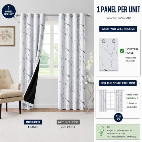 Image of BFAM Marble Print 100% Blackout Curtain with Black Linning at Back,Blue Marble Print Curtains for Living Room /Bedroom Thermal Insulated Energey Saving 6 Feet Pack of 1 Curtain