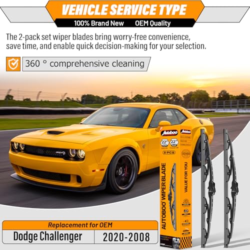 Image of AUTOBOO Windshield Wiper Blade Replacement for Dodge Challenger | Fits Challenger 2008-2020, 22 inch+22 inch, 2-pack, OEM quality, all-season, streak-free and quiet performance