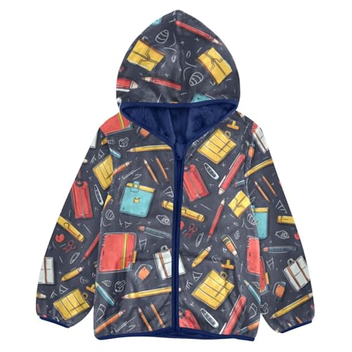 Blackboard Notebooks Pens Girls Fleece Jacket Girls Fall Jacket Boys Coats Zip Up Hoodie Children Sherpa Warm Outerwear 2-10T