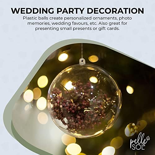 Pelle & Sol 8cm 10-Pack Clear Round Plastic Baubles Christmas Ornaments for Holiday Event, Wedding Party Decoration, Hanging Arts and DIY Fillable Crafts Accessories (8cm)