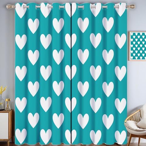 MULERN Cortinas Salon Termicas, Aislantes Frio Y Calor 140An X 200Al Cm Cortinas,Blanco Corazón Opacas Cortinas, Moderno Dormitorio Cortina Blackout para Riel Cortinas 2 Piezas