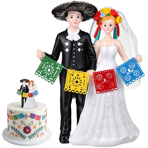 Novabright Mexican Wedding Cake Topper Resin Bride and Groom Figurines Timeless Mr & Mrs Mexican Wedding Decoration for Cake Anniversary Keepsake
