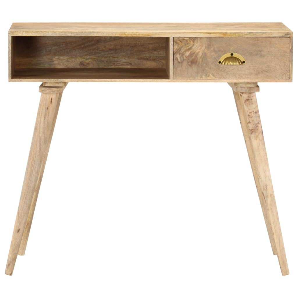 Stolik konsolowy z litego drewna mango, 90 x 45 x 75 cm, z szufladą i otwartą półką, zajmuje mało miejsca jako stolik pomocniczy, stolik do odkładania do salonu, korytarza, biura, z