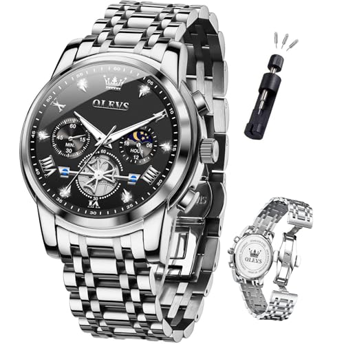 Image of OLEVS Watch Men Luxury Chronograph Stainless Steel Wrist Dress Waterproof Watch Quartz Analog Large Face Luminous