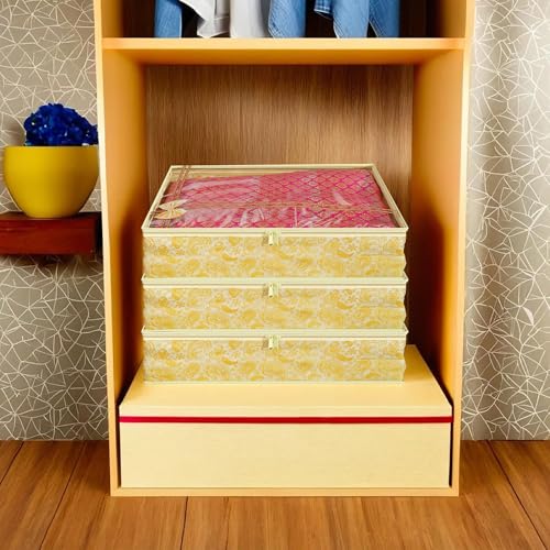 Image of Kuber Industries Clothes Organizer For Wardrobe (Pack of 6) - Single Storage Organizer For Saree | Salwar Suit | Lehenga | Clothes - Dress Organizer For Wardrobe - Single Saree Covers With Zip (Gold)
