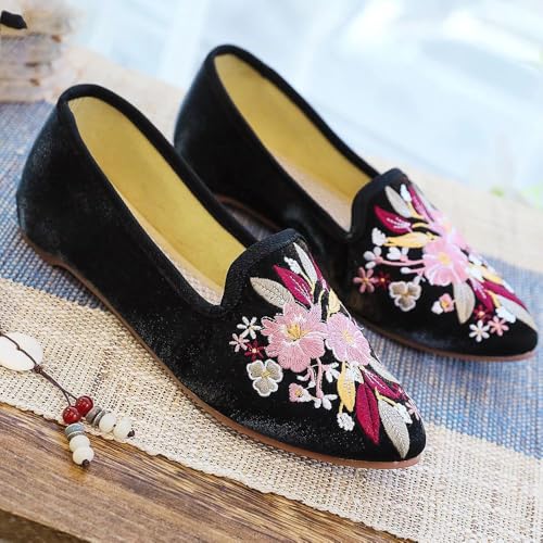 Ballerines plates bout pointu coton doux noir pour marcher sans douleur style vintage - 2