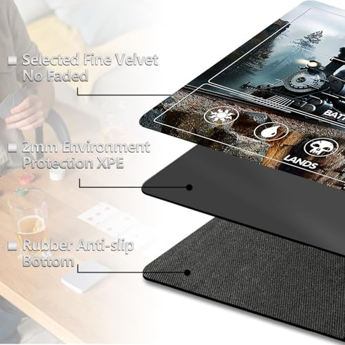 Image of for MTG Playmat with Card Storage Bag,Non-Slip Rubber Base & Smooth Surface 24x14in,Beginner-Friendly Magic Mat for Commander Deck,Retro steam Train