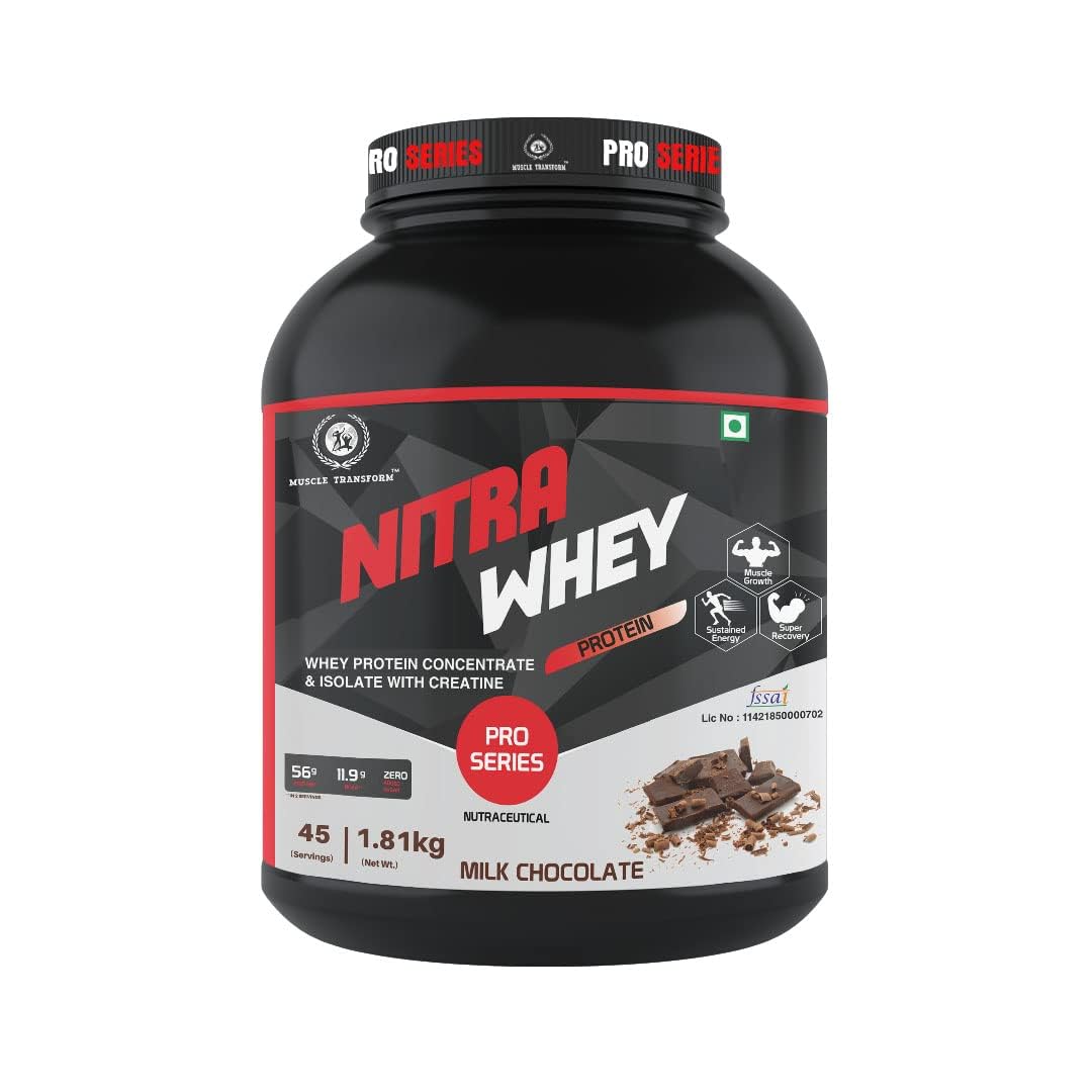 Nitra Whey Protein Powder | Protein Powder for Muscle Gain with 56G Protein | Post Workout Whey Protein | Protein Powder for Women & Men [1.81Kg, Milk Chocolate]