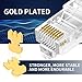 RJ45 Cat5e Cat5 Pass Through Connectors Gold Plated 8P8C Plugs UTP Network Unshielded Ends for 26AWG Twisted Pair Solid Wire & Standard Cables (100)