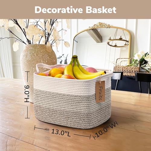 سلال تخزين منسوجة للأرفف وألعاب الأطفال وغرف الأطفال والديكور، 3 قطع، 33×25.4×22.8 سم (لون أبيض وبني)