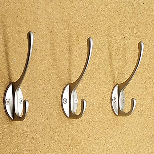 Ibosins CH10 10 Pack Heavy Duty Dual Coat Hooks Wall Mounted With 40 Screws Retro Double Hooks Utility Silvery Hooks For Coat, Scarf, Bag, Towel, Key thumb #4