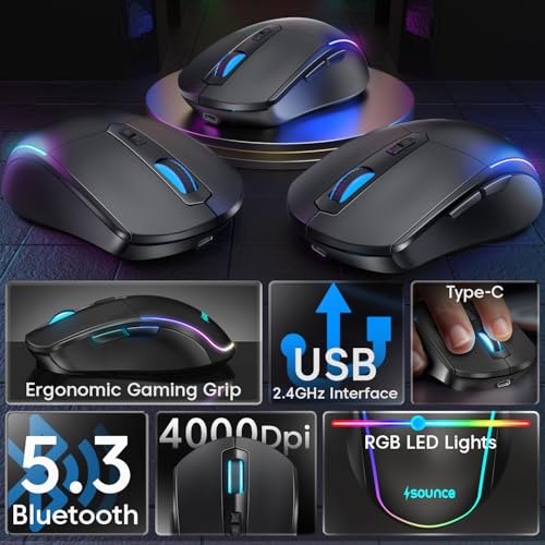 Image of Sounce Ai LogicOne Wireless Mouse with One-Click AI Button, Forward & Back Navigation Keys, 4000 DPI Sensor, 2.4GHz USB Nano Receiver, BT 5.3, Ergonomic Silent Click for Laptop, PC, MacBook (Black)