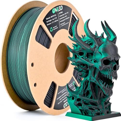 OVV3D Matte PLA Filament 1,75 mm, 3D Drucker Filament Mehrfarbig Coextrusions, Filament PLA Matte Schwarz Grün, Kompatibel mit den FDM-3D-Druck-Materialien, Zweifarbiges 1kg