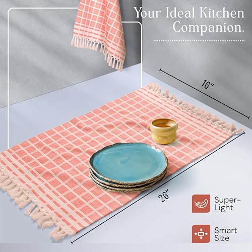 Image of Matrix Dobby Kitchen Towels 4 Pack 100% Cotton, 16x26 Inches, Decorative Tea Towels with Handmade Tassels, Absorbent, Reusable Dish Cloths for Drying Dishes - Bright Orange, Natural