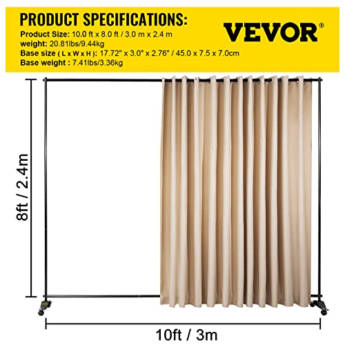 VEVOR Trennwand für Vorhänge, 2,4x3 m, 4Rollen Raumteiler-Set, Rahmen aus Aluminiumlegierung, Verdunkelungsvorhang und tragbare Oxford-Tasche im Lieferumfang enthalten, erweiterbarer Raumteiler,Beige