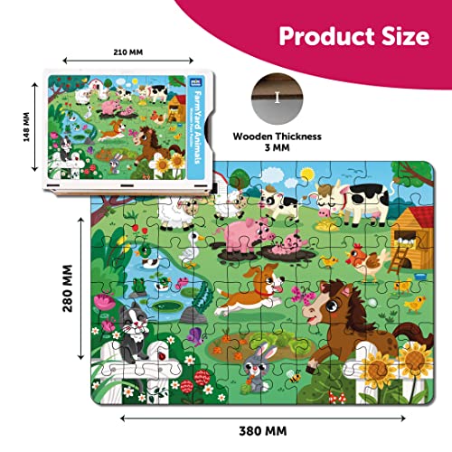 Image of Mini Leaves Farm Animal Puzzle | Premium Wooden Floor Puzzle for Kids | Puzzle Set with Wooden Box - Size 380 x 280 MM (48 Pieces)
