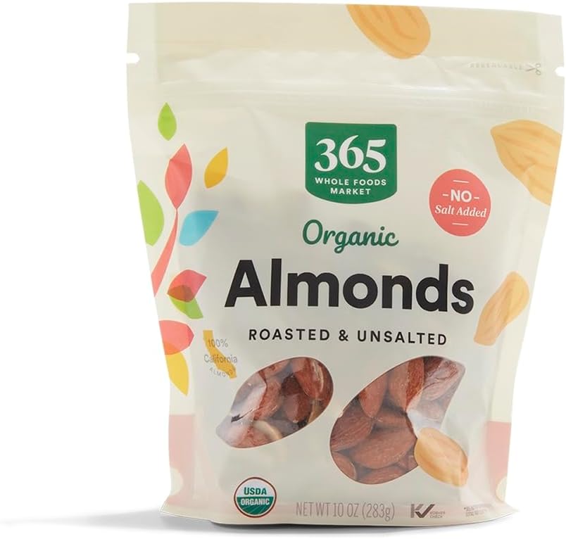 365 by Whole Foods Market, Organic Roasted Unsalted Almonds, 10 Ounce