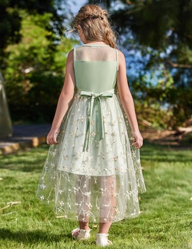 Image of Arshiner Girls Dresses Formal Party Wedding Tulle Sleeveless Contrast Mesh High Low Dress with Belt