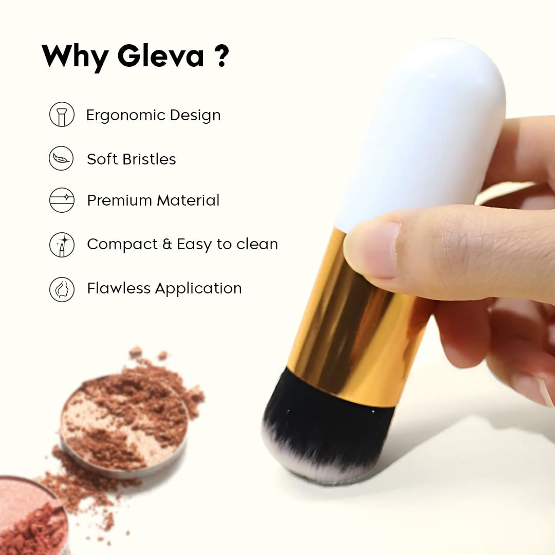 Gleva Powder and Foundation Makeup Brush Flawless Application for Liquid, Cream, and Powder Makeup Blending β Soft, Dense Bristles for Smooth, Even Coverage Multitasking Travel Brush 1